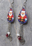 Santa Claus Guitar Pick Earrings with Santa Claus Stainless Steel Charms and Swarovski Crystal Dangles