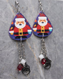 Santa Claus Guitar Pick Earrings with Santa Claus Stainless Steel Charms and Swarovski Crystal Dangles