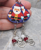 Santa Claus Guitar Pick Earrings with Santa Claus Stainless Steel Charms and Swarovski Crystal Dangles