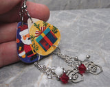 Santa Claus Guitar Pick Earrings with Santa Claus Stainless Steel Charms and Swarovski Crystal Dangles