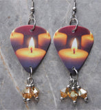 Candle Guitar Pick Earrings with Metallic Sunshine Swarovski Crystal Dangles