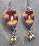 Candle Guitar Pick Earrings with Metallic Sunshine Swarovski Crystal Dangles