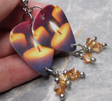 Candle Guitar Pick Earrings with Metallic Sunshine Swarovski Crystal Dangles