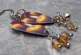 Candle Guitar Pick Earrings with Metallic Sunshine Swarovski Crystal Dangles