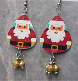 Santa Claus Guitar Pick Earrings with Metallic Gold Swarovski Crystal Dangles