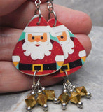 Santa Claus Guitar Pick Earrings with Metallic Gold Swarovski Crystal Dangles