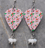 Santa, Candy Canes and Holly Guitar Pick with White Swarovski Crystals Dangles