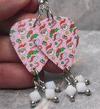 Santa, Candy Canes and Holly Guitar Pick with White Swarovski Crystals Dangles