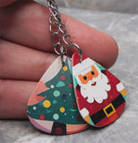 Santa Claus and Christmas Trees Dangling Guitar Pick Earrings