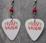 Feliz Navidad Guitar Pick Earrings with Opaque Red Swarovski Crystals