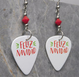 Feliz Navidad Guitar Pick Earrings with Opaque Red Swarovski Crystals