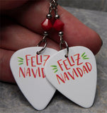 Feliz Navidad Guitar Pick Earrings with Opaque Red Swarovski Crystals