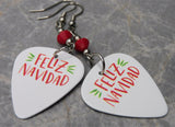 Feliz Navidad Guitar Pick Earrings with Opaque Red Swarovski Crystals