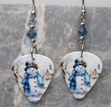 Beautiful Snowman Scene Guitar Pick Earrings with Denim Blue Swarovski Crystals