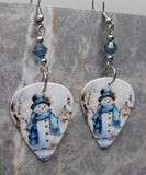 Beautiful Snowman Scene Guitar Pick Earrings with Denim Blue Swarovski Crystals
