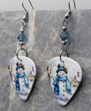 Beautiful Snowman Scene Guitar Pick Earrings with Denim Blue Swarovski Crystals