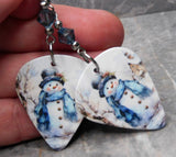 Beautiful Snowman Scene Guitar Pick Earrings with Denim Blue Swarovski Crystals