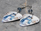 Beautiful Snowman Scene Guitar Pick Earrings with Denim Blue Swarovski Crystals