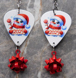 Christmas 2025 Snowman Guitar Pick Earrings with Red Christmas Bow Dangles