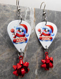 Christmas 2025 Snowman Guitar Pick Earrings with Red Christmas Bow Dangles