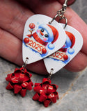 Christmas 2025 Snowman Guitar Pick Earrings with Red Christmas Bow Dangles
