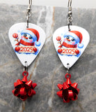Christmas 2025 Snowman Guitar Pick Earrings with Red Christmas Bow Dangles