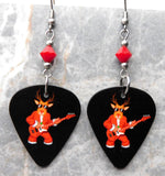 Rock and Roll Reindeer Guitar Pick Earrings with Red Swarovski Crystals
