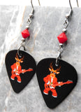 Rock and Roll Reindeer Guitar Pick Earrings with Red Swarovski Crystals
