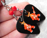 Rock and Roll Reindeer Black Guitar Pick Earrings with Red Swarovski Crystals