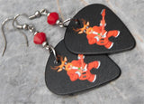 Rock and Roll Reindeer Black Guitar Pick Earrings with Red Swarovski Crystals