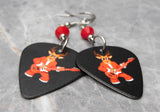 Rock and Roll Reindeer Black Guitar Pick Earrings with Red Swarovski Crystals