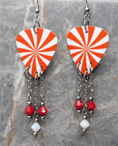 Peppermint Candy Swirl Guitar Pick Earrings with Swarovski Crystal Dangles