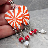 Peppermint Candy Swirl Guitar Pick Earrings with Swarovski Crystal Dangles