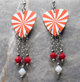 Peppermint Candy Swirl Guitar Pick Earrings with Swarovski Crystal Dangles