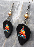 Colorful Brush Stroke Christmas Tree Guitar Pick Earrings with Golden Swarovski Crystal Dangles