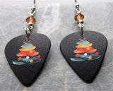 Colorful Brush Stroke Christmas Tree Guitar Pick Earrings with Golden Swarovski Crystal Dangles