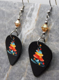 Colorful Brush Stroke Christmas Tree Guitar Pick Earrings with Golden Swarovski Crystal Dangles