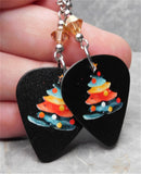 Colorful Brush Stroke Christmas Tree Guitar Pick Earrings with Golden Swarovski Crystal Dangles