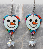Snowman Guitar Pick Earrings with Opal ABx2 Swarovski Crystal Dangles