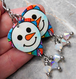 Snowman Guitar Pick Earrings with Opal ABx2 Swarovski Crystal Dangles