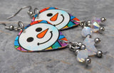 Snowman Guitar Pick Earrings with Opal ABx2 Swarovski Crystal Dangles