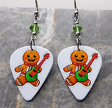Rock and Roll Gingerbread Man Guitar Pick Earrings with Green AB Swarovski Crystals
