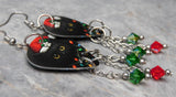 Black Cat with a Santa Hat and Christmas Lights Guitar Pick Earrings with Swarovski Crystal Dangles
