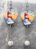 Snowman Guitar Pick Earrings with White AB Pave Bead Dangles