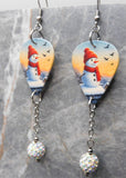 Snowman Guitar Pick Earrings with White AB Pave Bead Dangles
