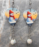 Snowman Guitar Pick Earrings with White AB Pave Bead Dangles
