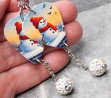 Snowman Guitar Pick Earrings with White AB Pave Bead Dangles