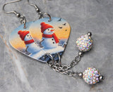 Snowman Guitar Pick Earrings with White AB Pave Bead Dangles