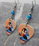 Penguin with Cocoa Guitar Pick Earrings with Capri Blue ABx2 Swarovski Crystals