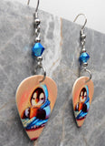 Penguin with Cocoa Guitar Pick Earrings with Capri Blue ABx2 Swarovski Crystals